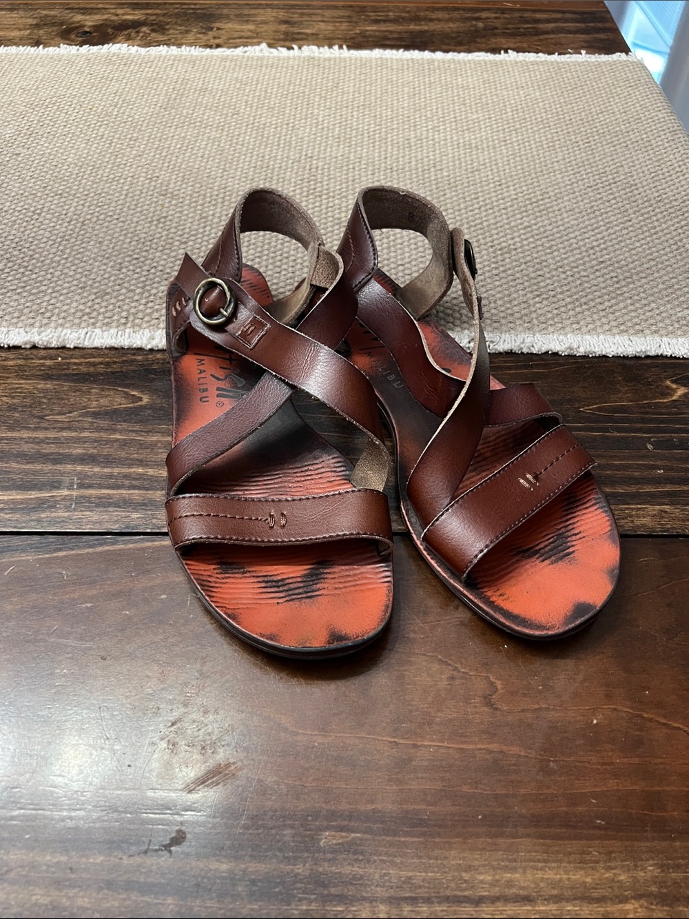 Blowfish Brown Leather Strappy Sandals with Burnt Orange Footbed